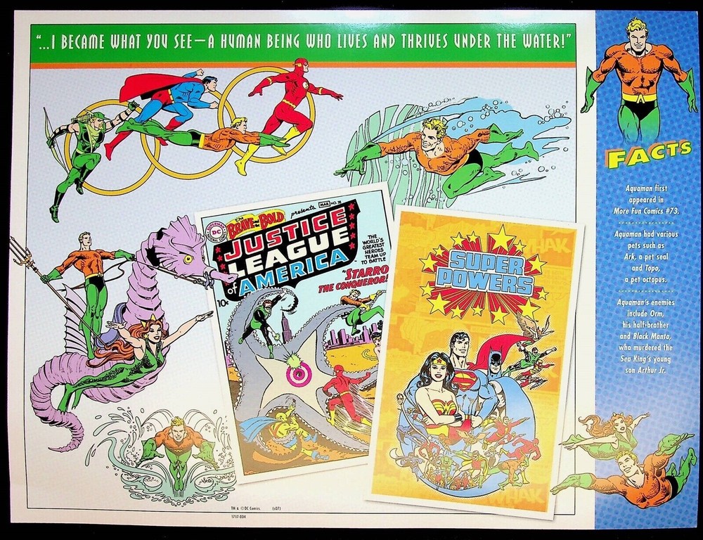 AQUAMAN PATCH on INFO CARD ~ from Willabee & Ward ~ DC COMICS PATCH COLLECTION