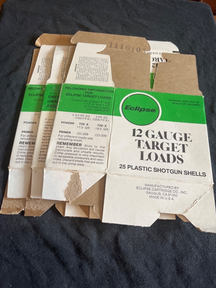 Lot of 3 Eclipse 12ga. empty shot shell boxes