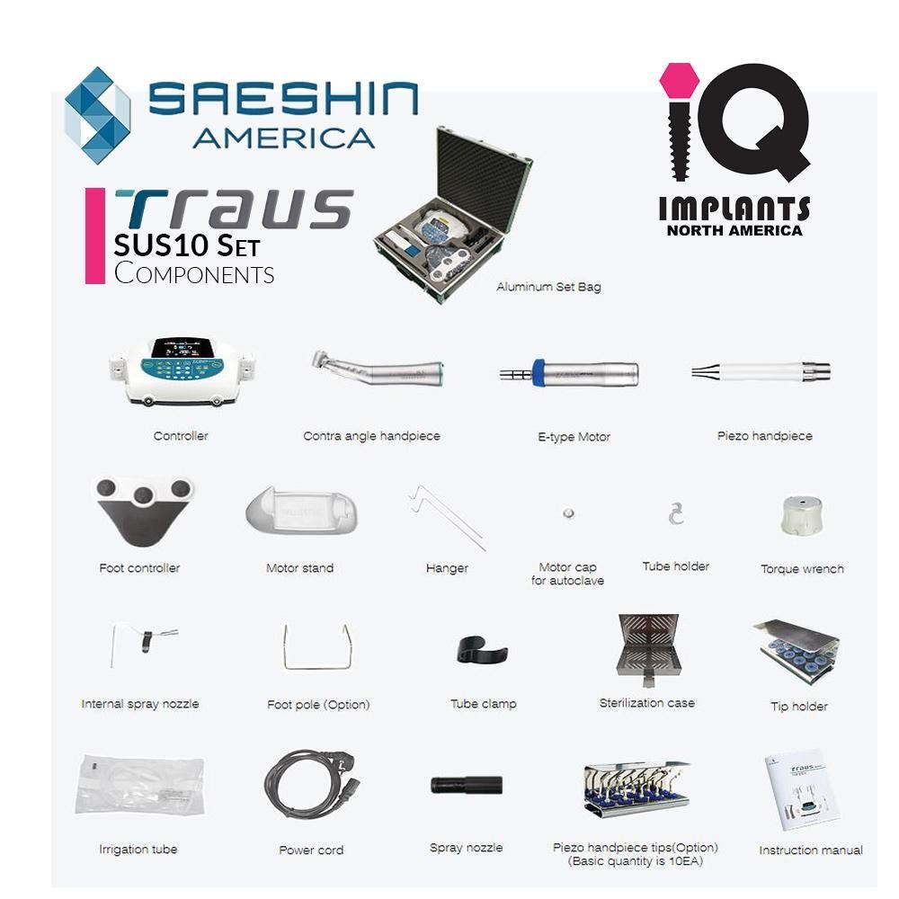 Saeshin Traus SUS10 Piezo + Surgical Implant Motor Combination Set 20:1 (Non-Opt