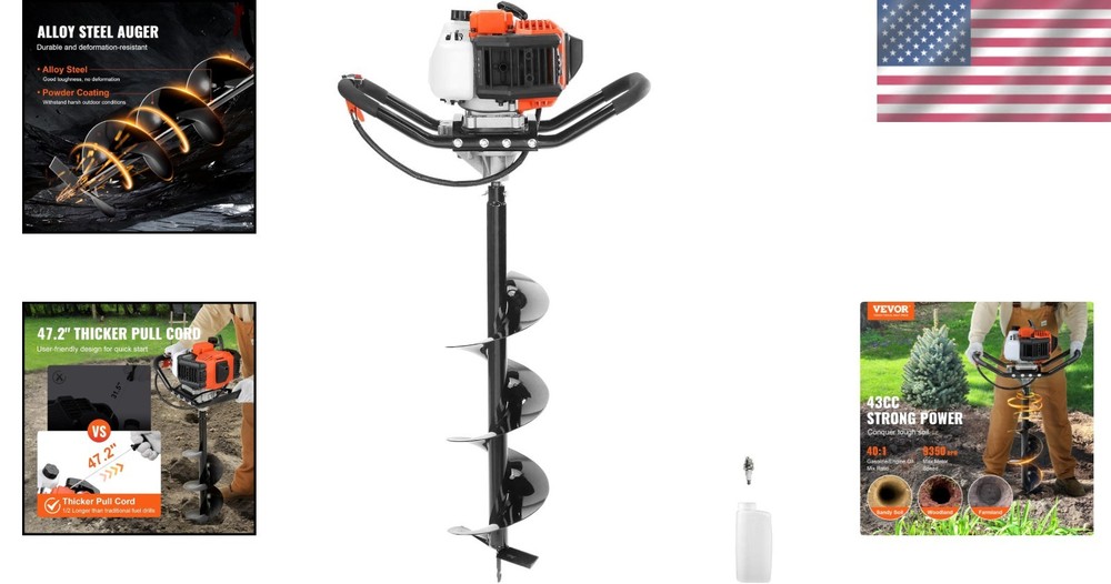 Reliable 1250W Post Hole Digger with Complete Accessory Kit for Garden Projects