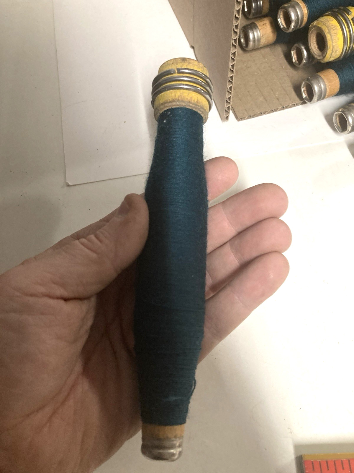 Wrapped Wood Quills, RED and GREEN, Bobbins, Spool, Threaded, Textile, lot of 30