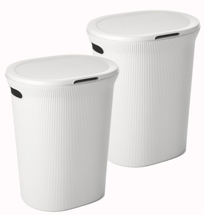 Ribbed Plastic Laundry Hamper with Lid 40 Liter - White(2 Pack)