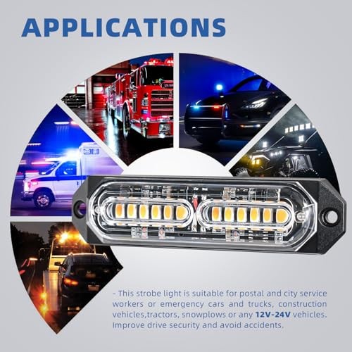 8-Pcs 12 LED Sync Feature Emergency Strobe Grille Lights Ultra #04 Red/White
