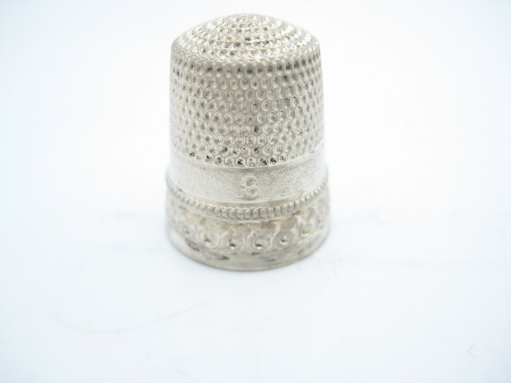 Antique Sterling Silver Sewing Wave Scroll Design Thimble Size 8