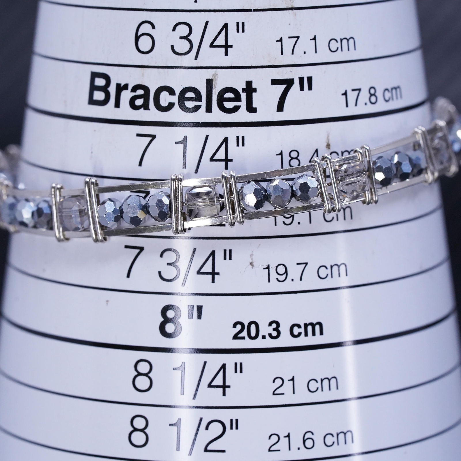 7.5”, Mexican sterling silver wired 925 hinged bangle, bracelet cluster crystal