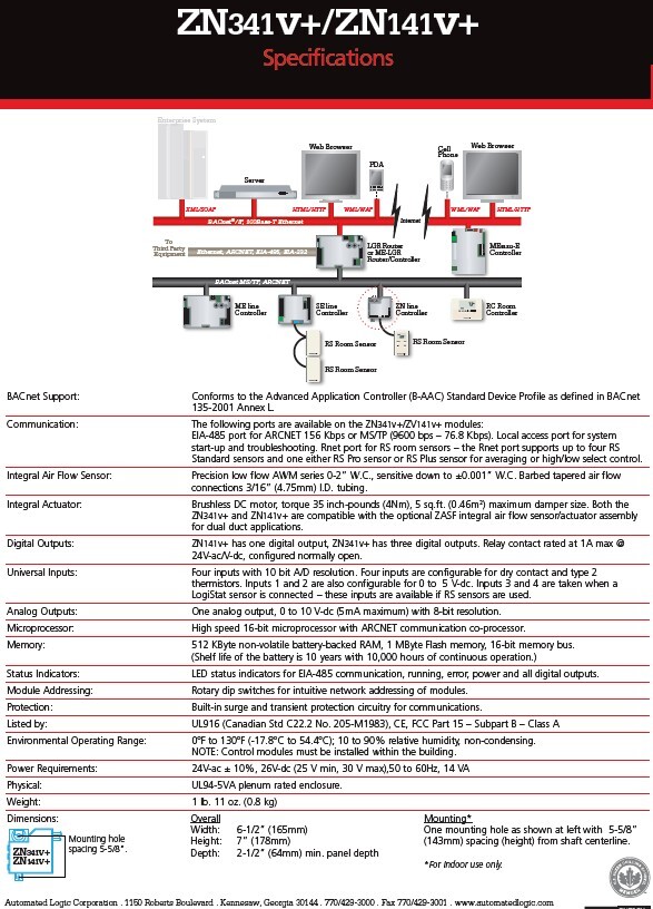Automated Logic ZN141v+ Fully Programmable VAV Unit Controller