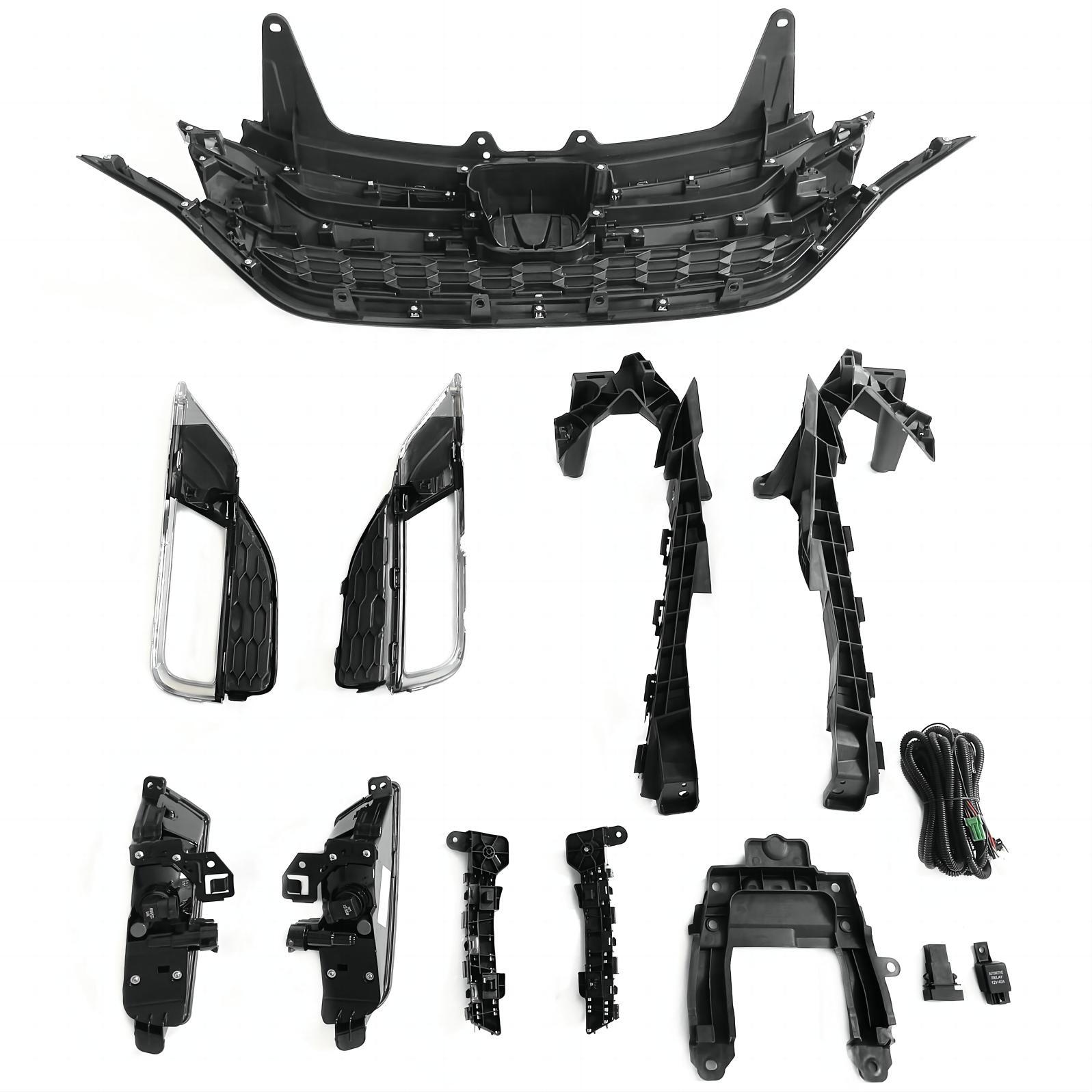 11PCS For CR-V 2015-2016 Upper Lower Chrome Grille Fog lights Headlight Brackets