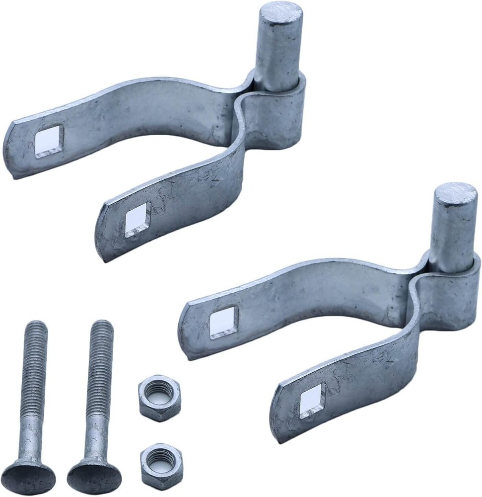 2 Pack Chain Link Fence Gate Post Hinge - Galvanized, Nut/Bolt (1-5/8 Inch)