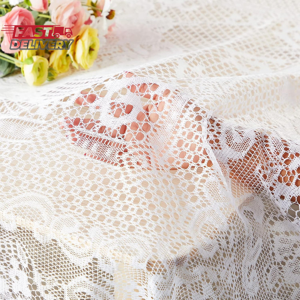 Juvale Lace Tablecloth - 60 X 97-Inch White Rectangular Table Cloth - Vintage Fl