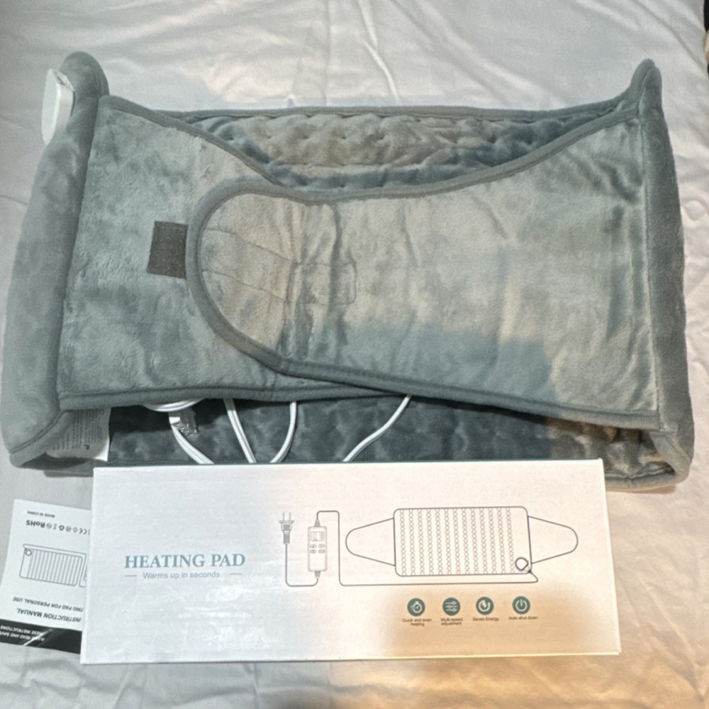Gray Electric Heating Pad with Digital Controller, Temperature Settings, Auto S…