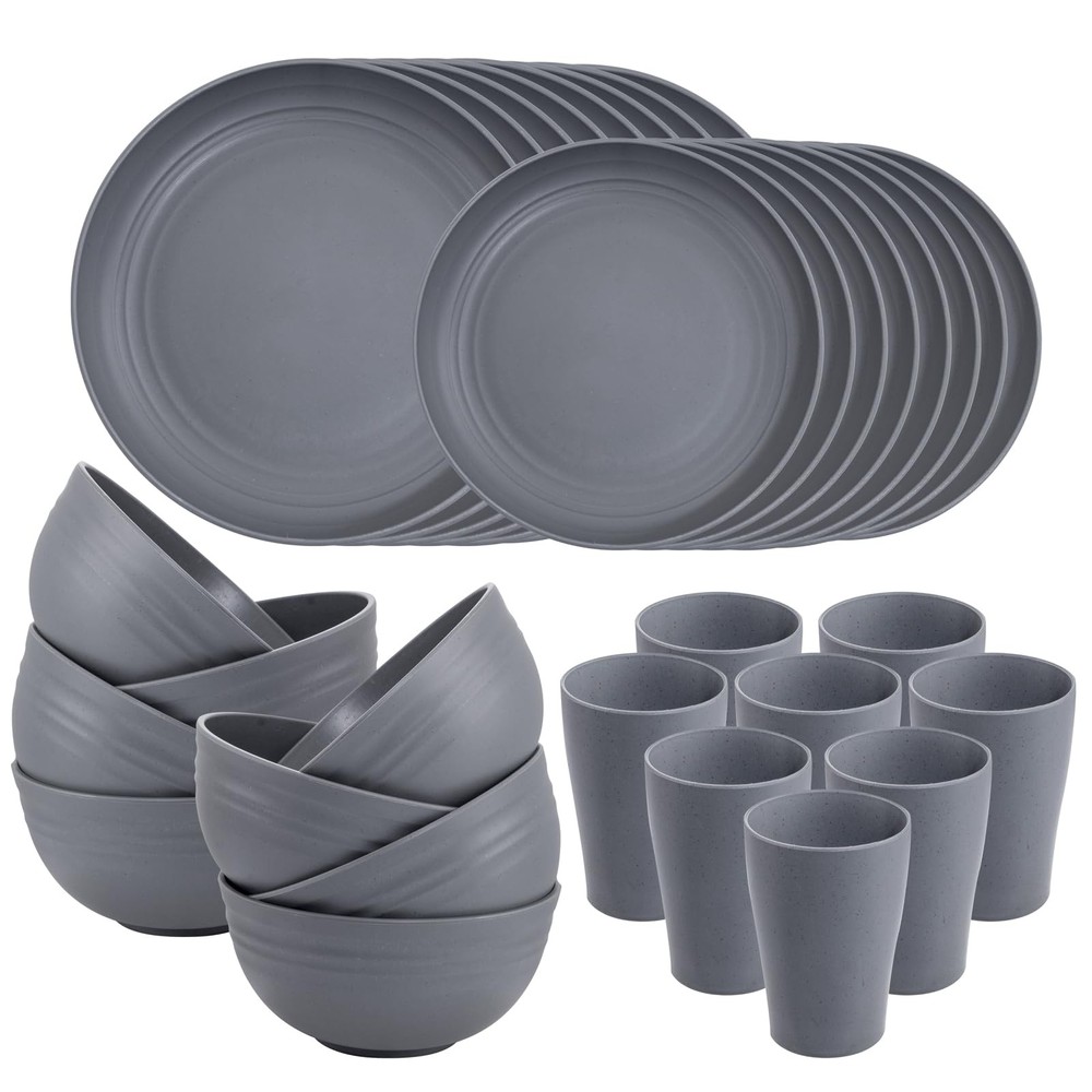 Supernal 32pcs Wheat Straw Dinnerware Sets,Unbreakable 32pcs, Dark Gray
