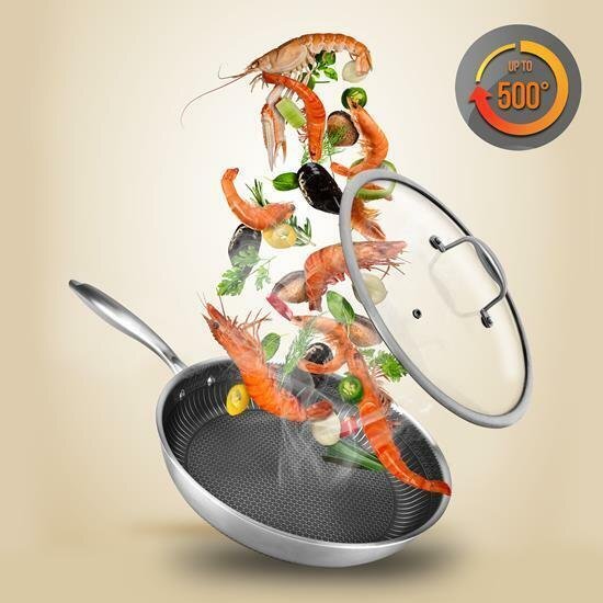 NutriChef Non-Stick Frying Pan w/Lid - 500°F Heat Resistant, PFOA/PFOS FREE