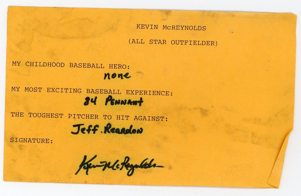 Kevin McReynolds - Signed Paper