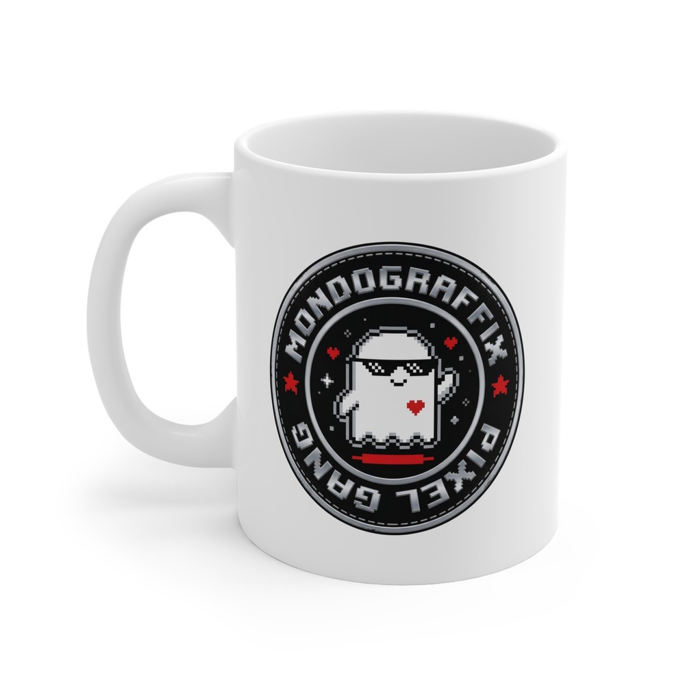 Pixel Ghost Logo Mug | Featuring MondoGraffix Pixel Gang 11oz