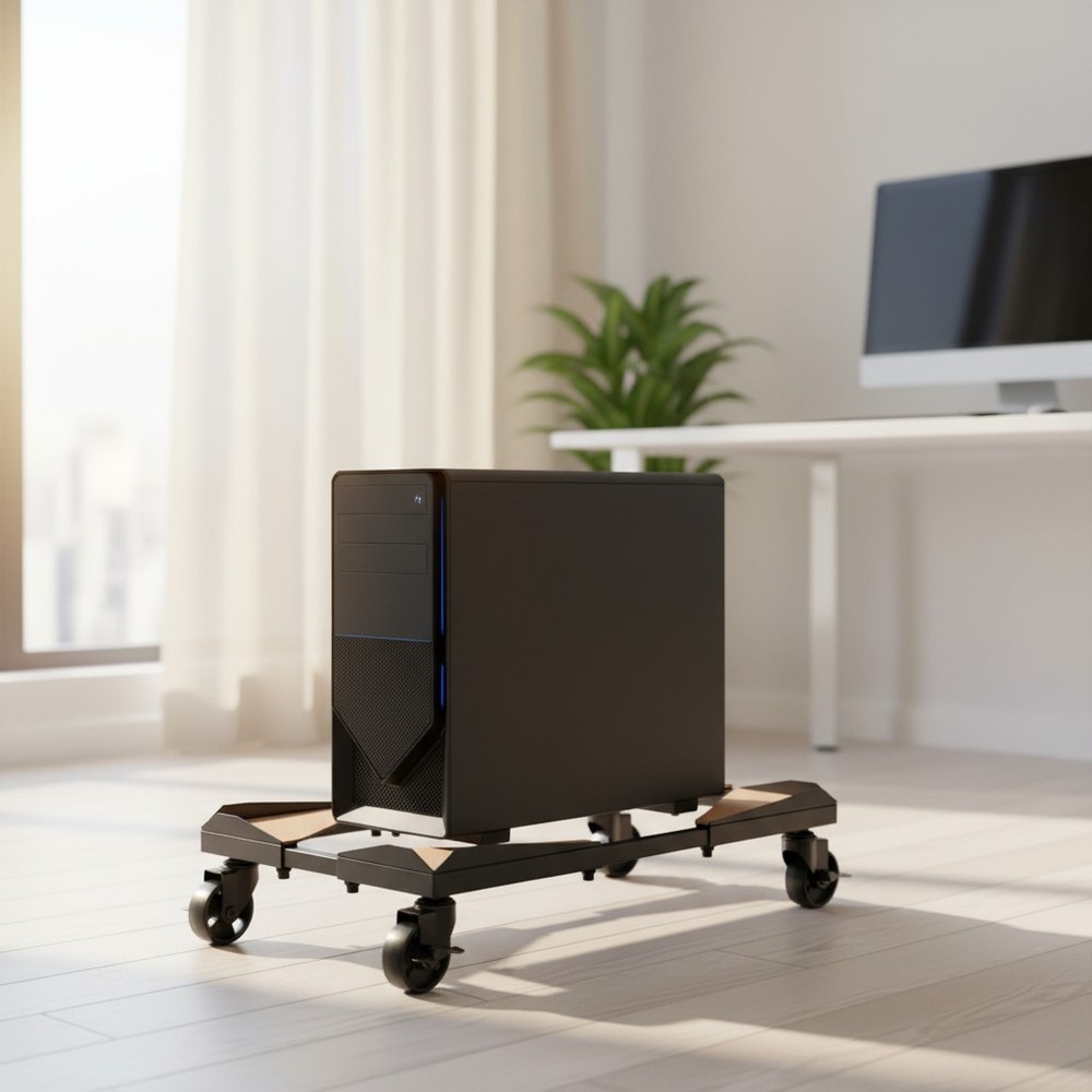 Adjustable Computer Cart with Open Structure for Dust Reduction and Stability