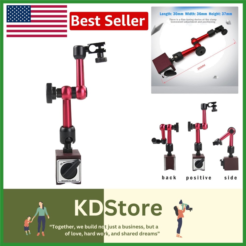 Red Adjustable Magnetic Base Holder for Dial Indicator, Metal, Quick Fix