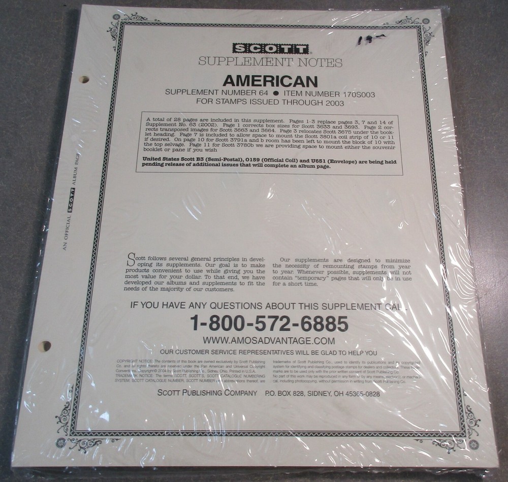 "SCOTT" AMERICAN #64 2003 ALBUM SUPPLEMENT  W/FREE SHP.
