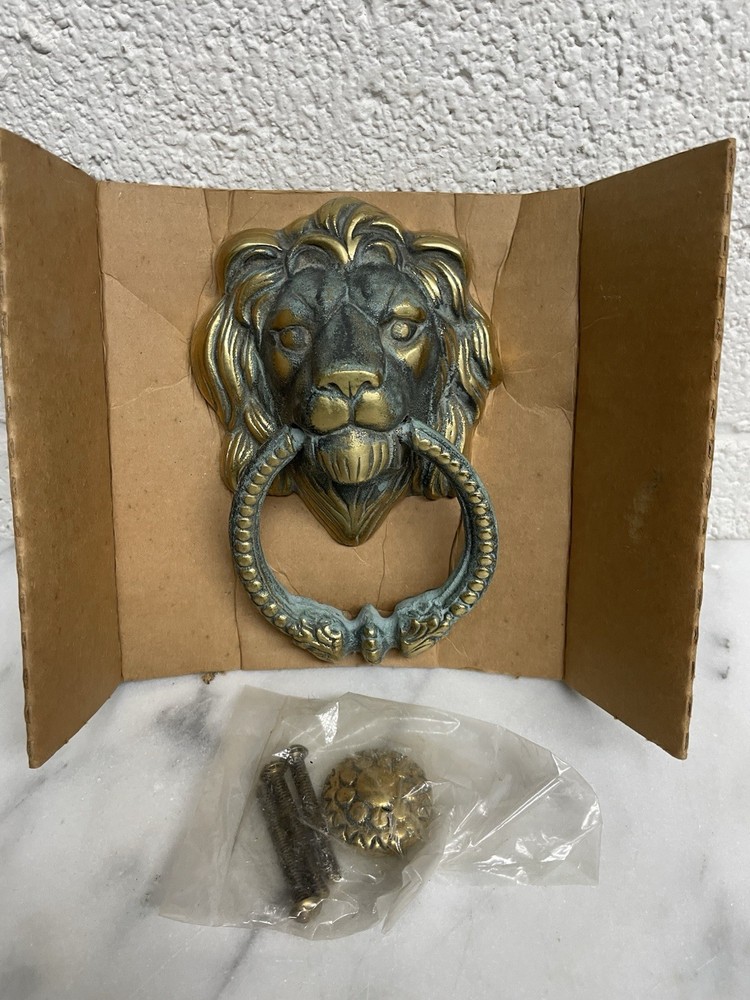 VTG Solid Brass Lion Head Door Knocker With Hardware NOS