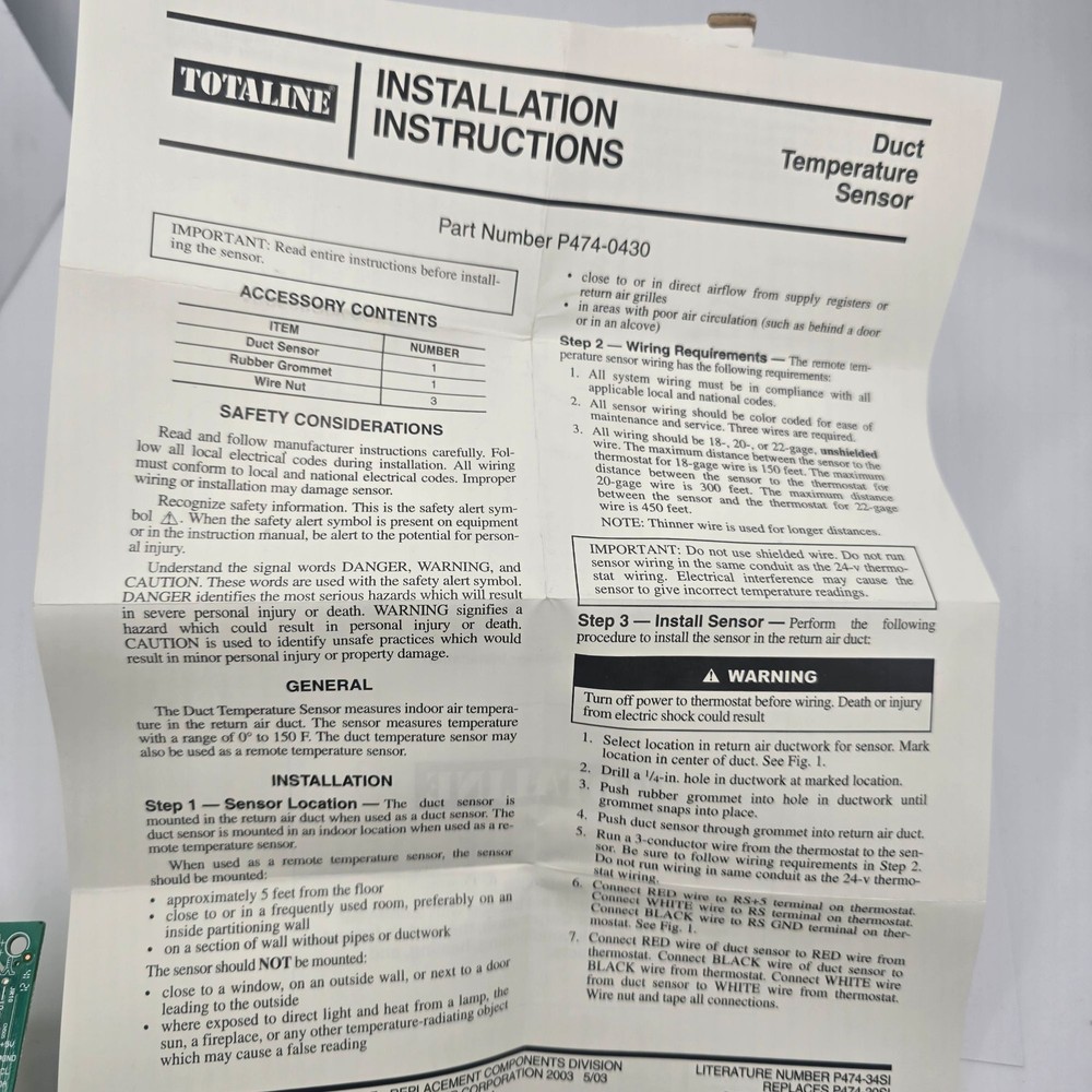 Totaline P474-0430 DUCT Temperature SENSOR