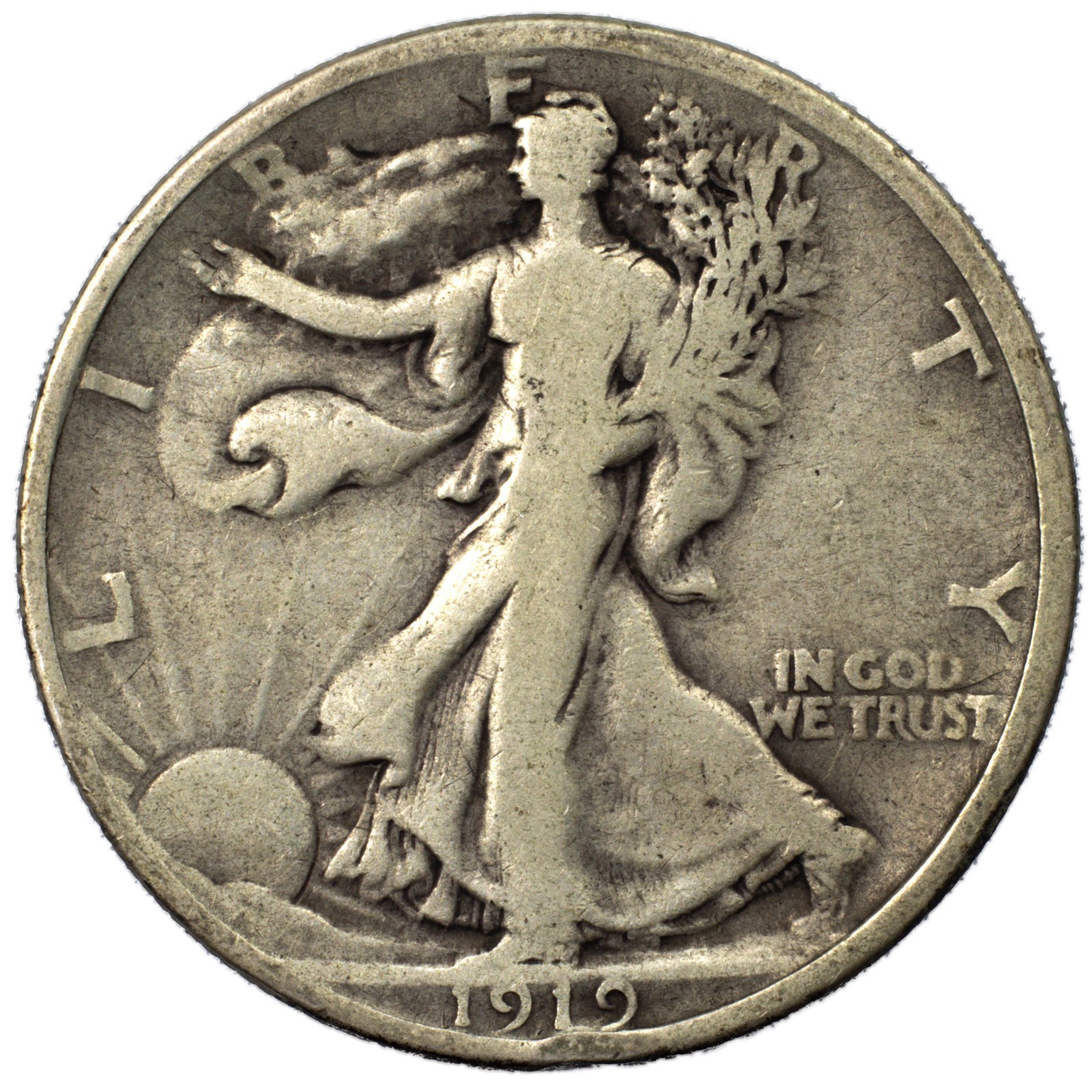 1919-P Walking Liberty Silver Half Dollar 50c Very Good VG+