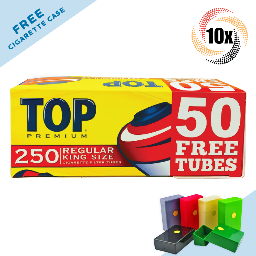 10x Boxes TOP Premium Filter Tubes Regular King Size Cigarette RYO - 2,500 Tubes