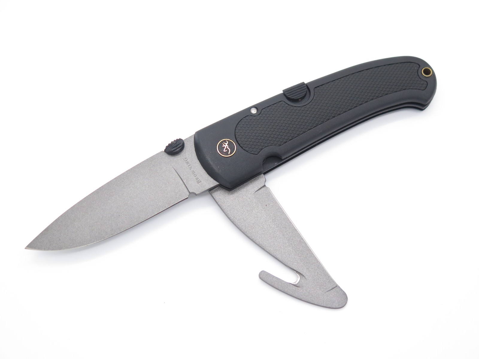 Vtg Browning 608 Kodiak FDT Seki Japan Black Guthook Folding Hunter Knife