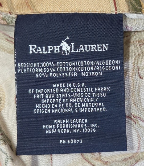 Ralph Lauren Guinevere Bedskirt Dust Ruffle 15” Drop Floral Cotton Sateen Full