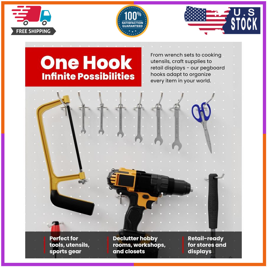 100 Pack PEG Board Pegboard Shelving Hooks 4" Length Metal