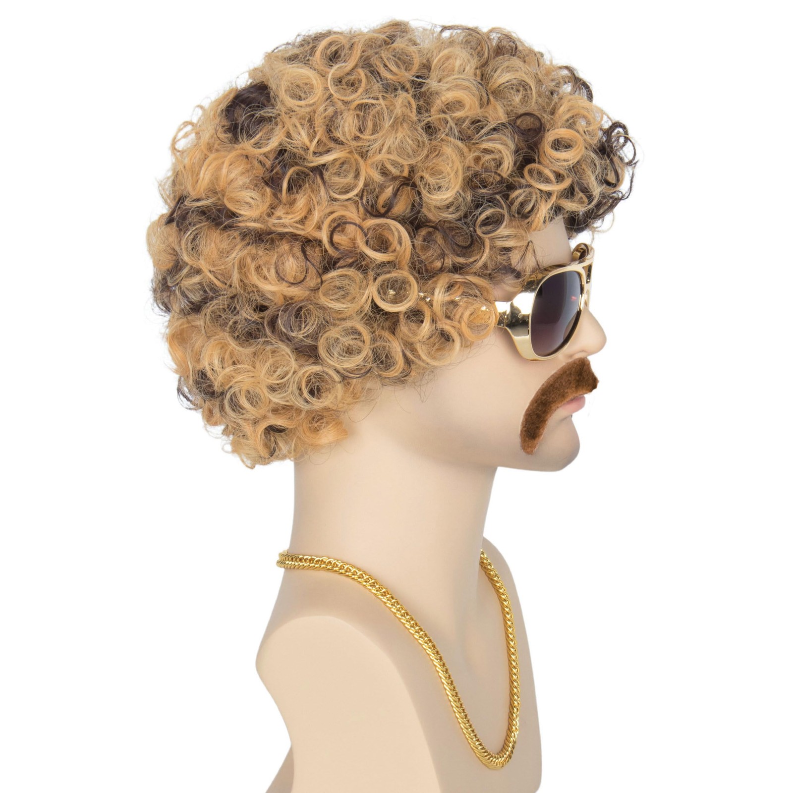 Miss U Hair 70s Disco Wig For Men Blonde Mix Brown Short Curly Afro Set