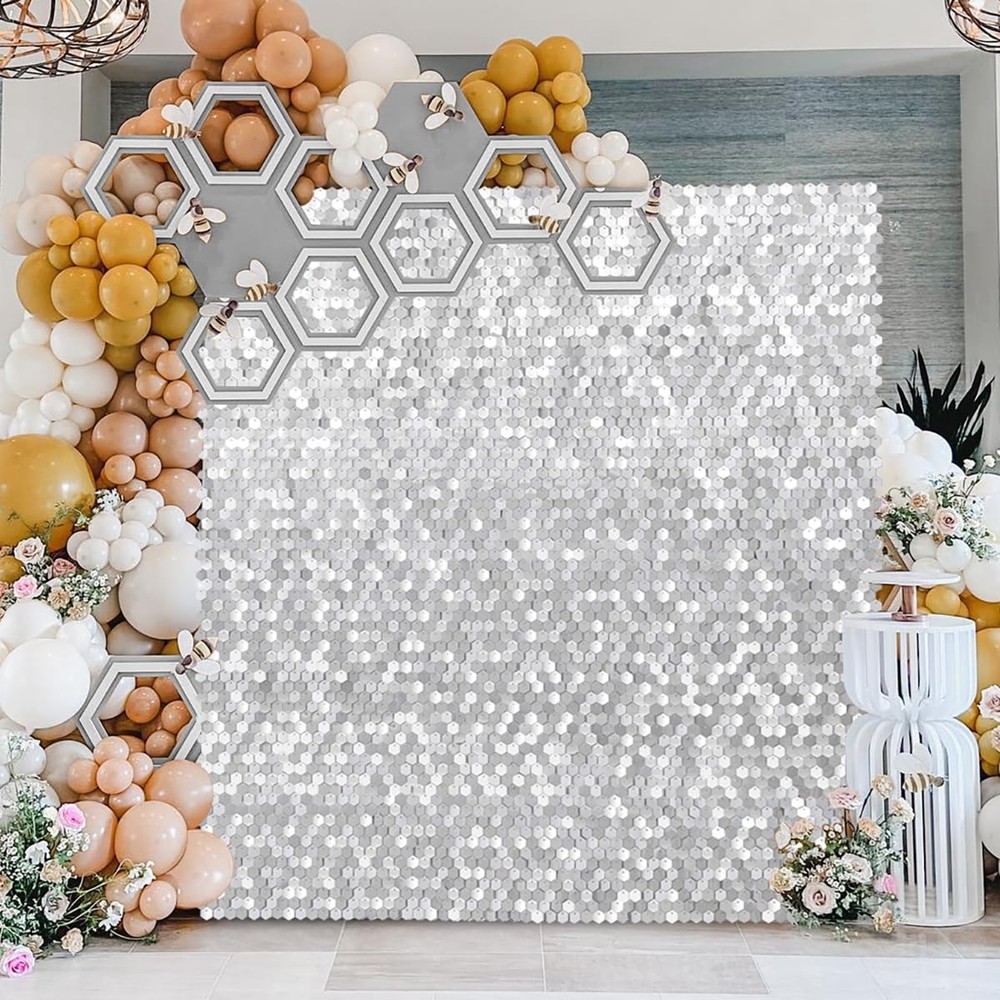 Silver Shimmer Wall Backdrop Silver Sequin Backdrop 24 Panels Glitter Photo Back