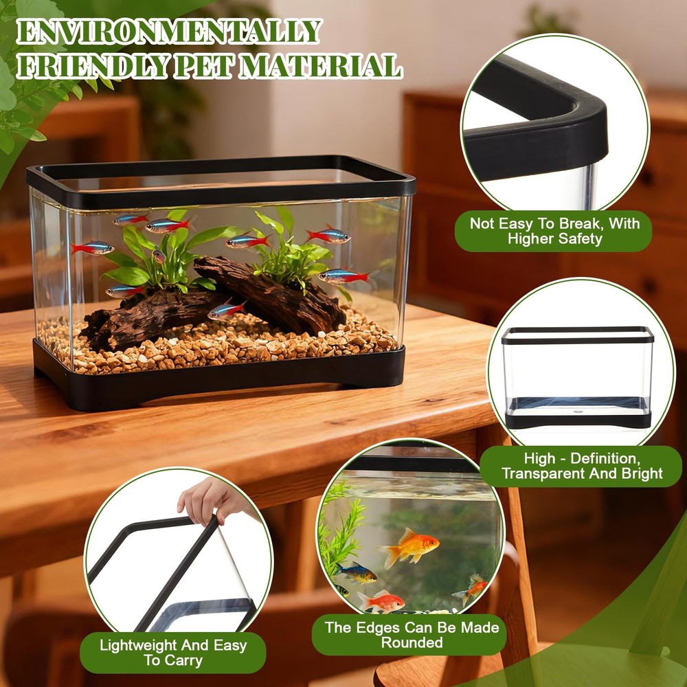 2 Gallon Plastic Rectangular Fish Tank, Aquarium for Betta Fish Reptiles Succ...