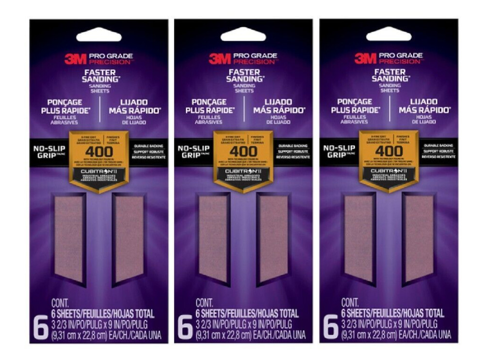 3M Precision Sanding Sheets 3 2/3 in x 9 in, 400 grid, 6 Sheets 3 Pack