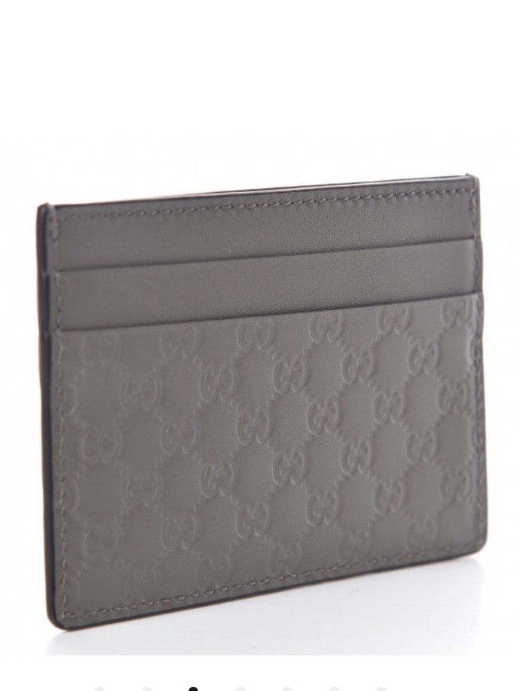 GUCCI Soft Microguccissima Card Holder, Grey, Preowned