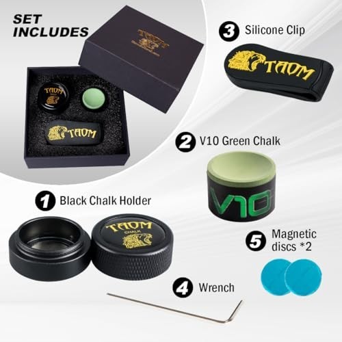 Magnetic Pool Chalk Holder - Round Billiards Accessory, Mini Tip Case & Scuffer