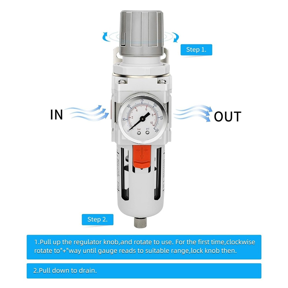 1/2" NPT Compressed Air Filter/Regulator Combo for Upgraded Performance
