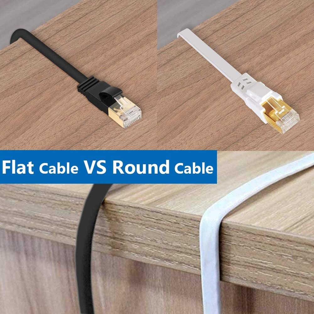 Cat 8 Ethernet Cable 3 ft Flat Internet Network RJ45 Cable Shielded High Spee...