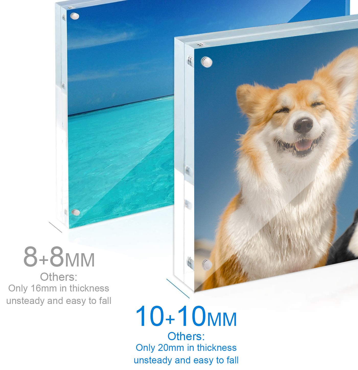 2PCS 5x7" Acrylic Picture Frame Magnet Double Sided 10+10MM Plexiglass Clear.