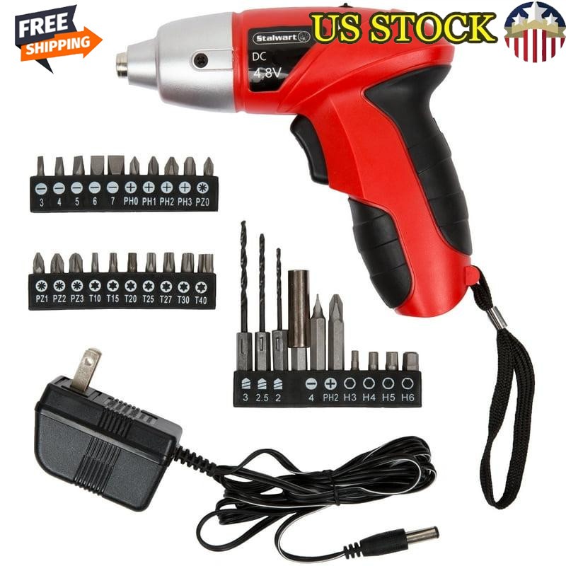 25 pc Cordless Screwdriver Set LED Light 24 Bits Reversible Lock Case & Charger
