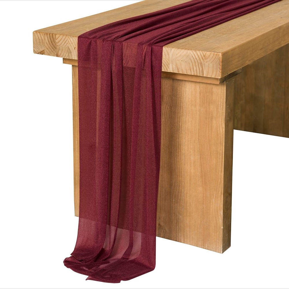 14Ft Burgundy Sheer Table Runner for Rustic Boho Wedding Party