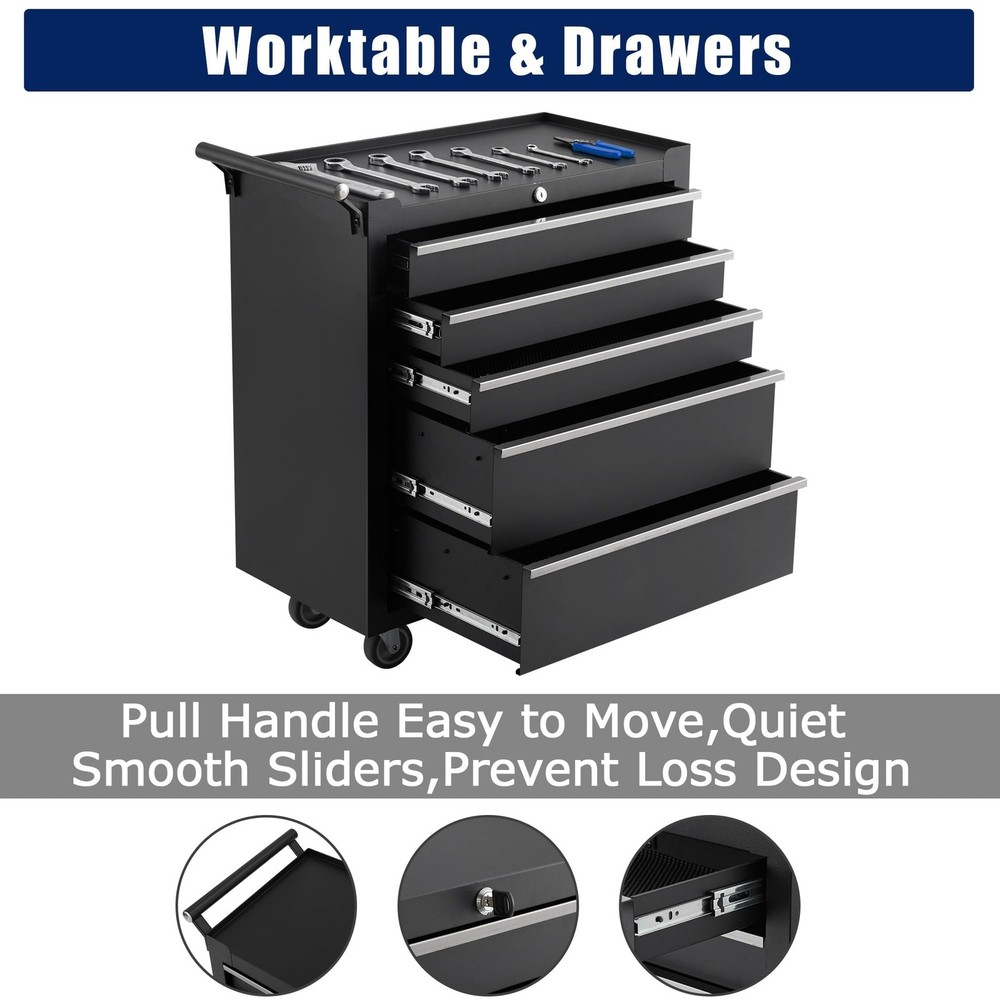 5-Drawer Rolling Tool Chest Tool Box Lockable Storage Cabinet Tool Cart w/Wheels