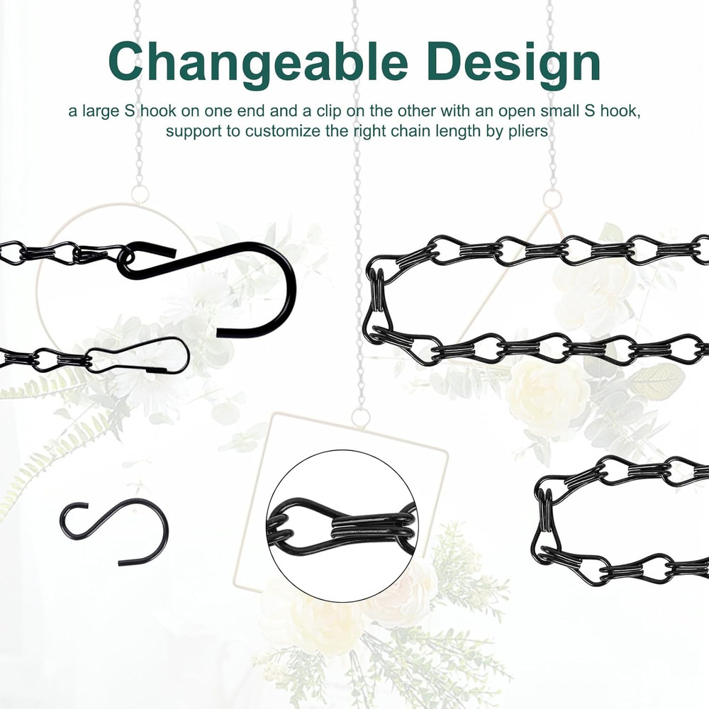 6PCS Hanging Chains with S Hooks, 24.2IN Long Chains with Clips, Adjustable Blac
