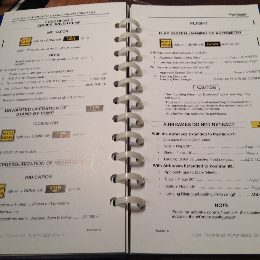Falcon 50EX Emergency Abnormal Procedures Pilot Checklist