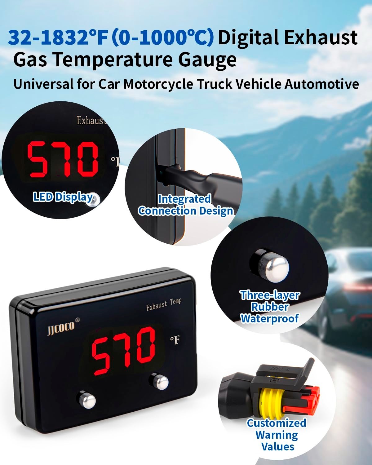 Waterproof Exhaust Gas Temperature EGT Gauge 1832 ℉ Pyrometer Kit 12V