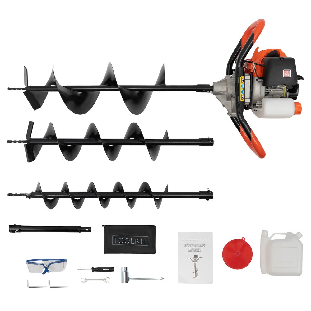 Auger Post Hole Digger 52cc-2 Stroke Digging Tool with 4'', 6" & 8" Drill Bit
