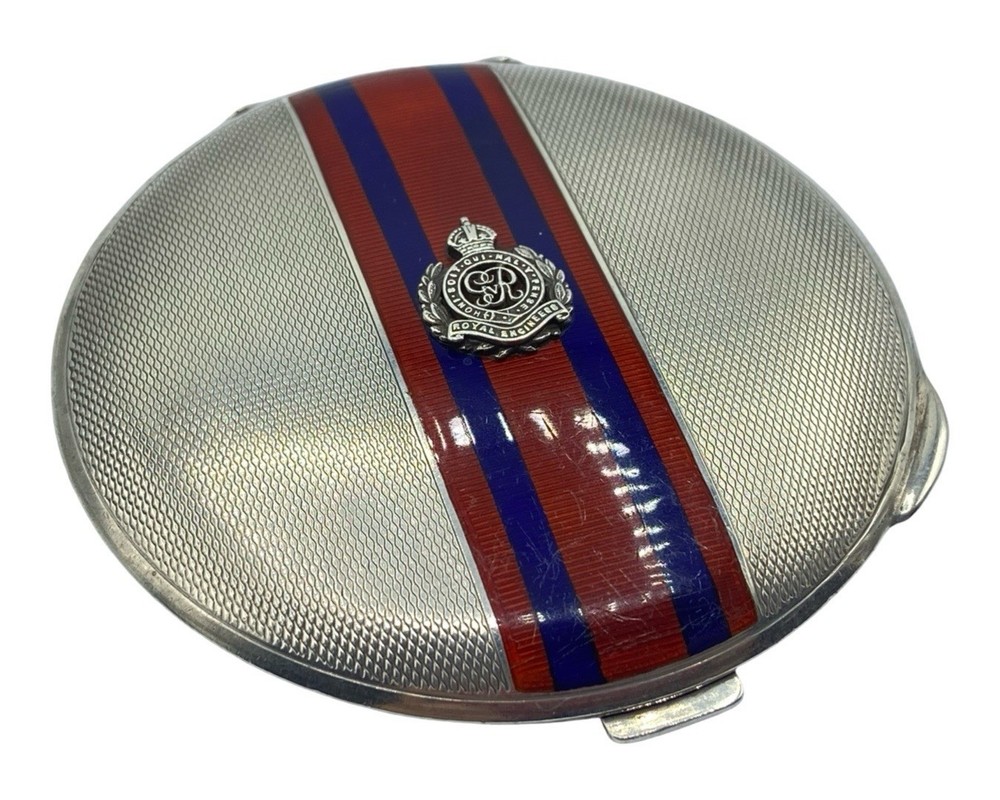 Pre WW2 Silver Hallmarked & Guilloché Enamel Royal Engineers Sweetheart Compact