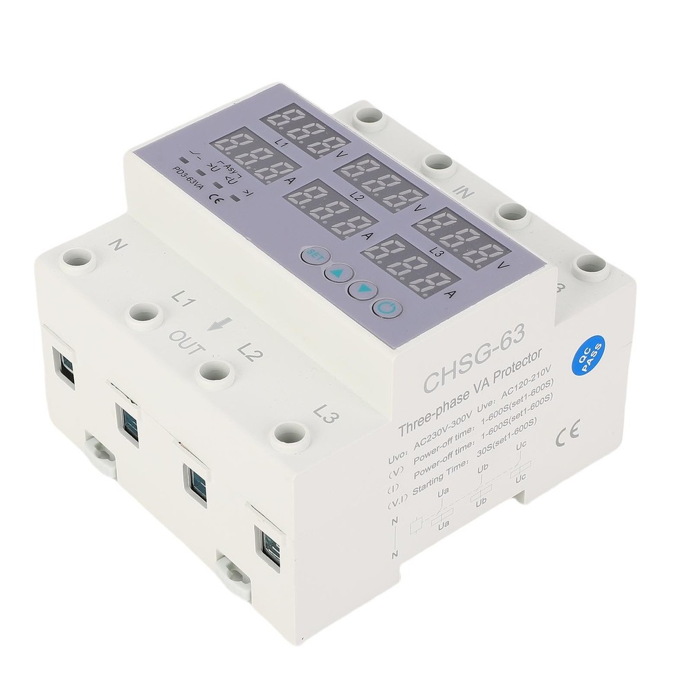 3 Phase DIN Rail Voltmeter Ammeter Auto Overvoltage Overcurrent Protector AC230