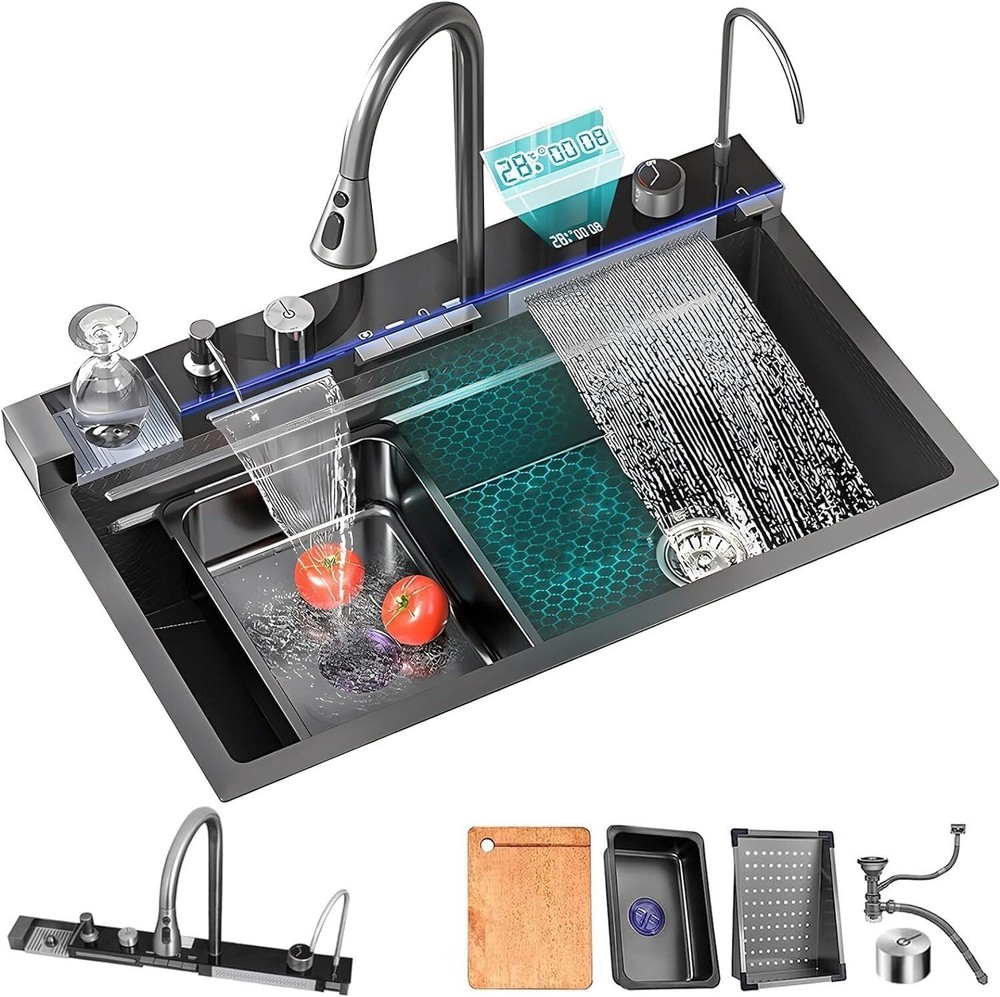 Flying Rain Waterfall Household Sink Integrated with Pull-Out Tap Set 31.5 INCH