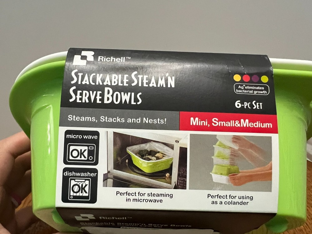 Richell Stackable Steam n Serve Bowls Colanders 6pc set NEW