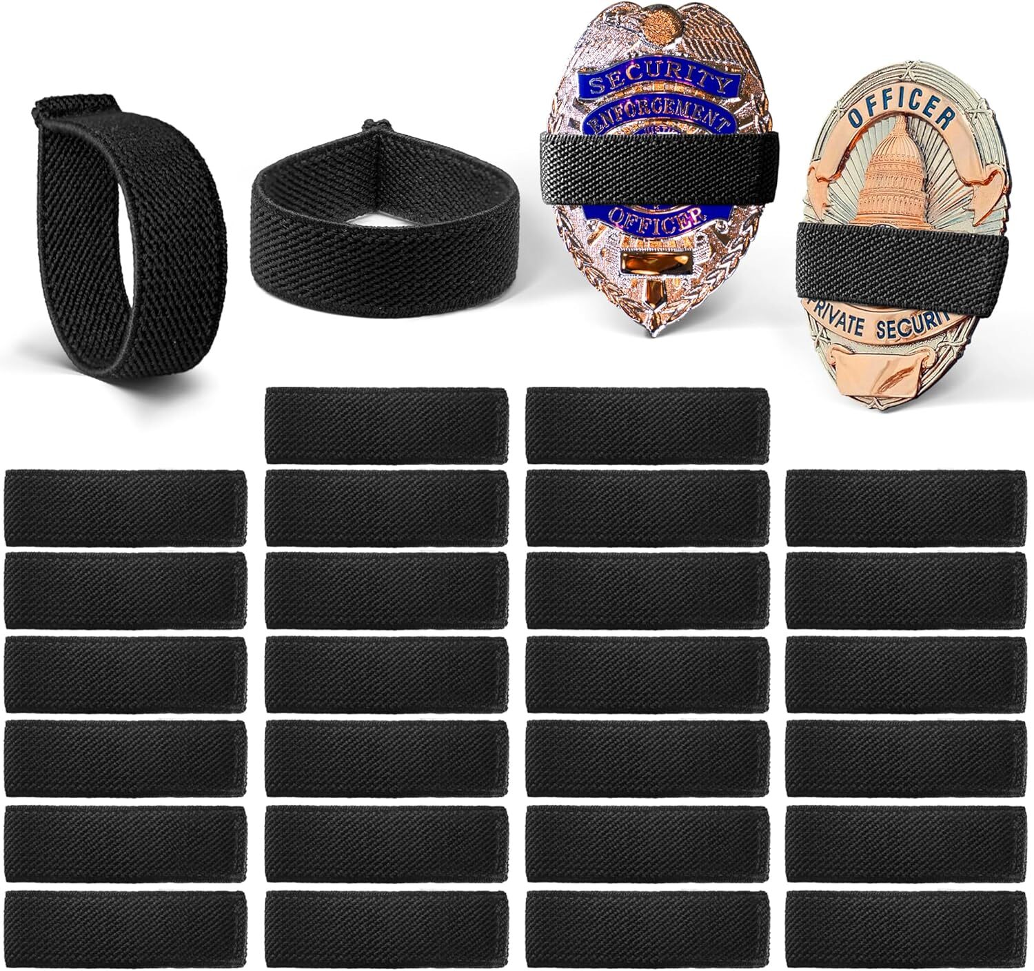 Anley 30 Pack Black Police Mourning Bands - High Elastic Twill Bands Fits Badge