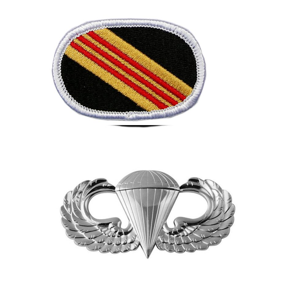 VIETNAM WAR US ARMY 5TH SPECIAL FORCES OVAL PATCH+PARACHUTIST BADGE WINGS BASIC